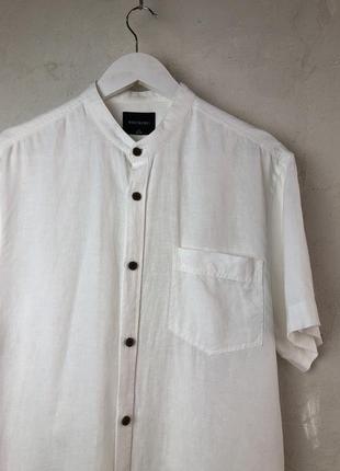 Натуральная льняная рубашка с коротким рукавом бренда westbury (c&a) воротник стойка оверсайз лен размер 38-40