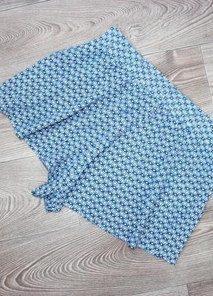 Легкі шорти віскоза жатка білі у синій геометричний принт з китицями (2744)2 фото