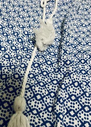 Легкі шорти віскоза жатка білі у синій геометричний принт з китицями (2744)6 фото