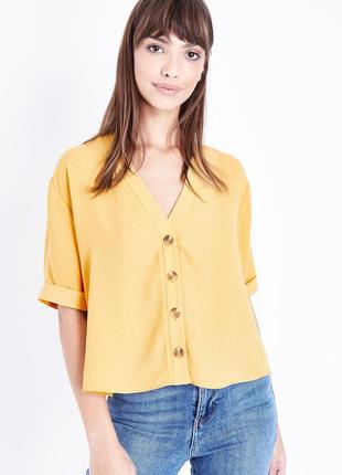 Рубашка new look mustard v-neck boxy shirt