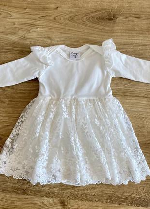 Белое платье боди для новорожденной девочки 62 размер (3 месяца)1 фото