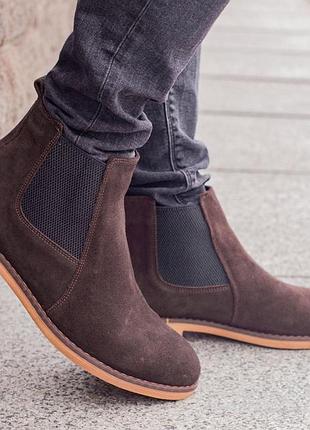 Шикарные мужские зимние челси zara man, коричневые ботинки зараз с мехом.
