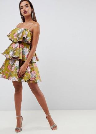 Ярусное мини-платье asos design из структурированного жаккарда