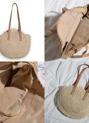 Тренд сумка шопер плетена як солом'яна велика пляжна сумочка бохо бежева3 фото