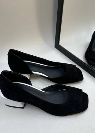 Туфли из итальянской кожи и замши женские на каблуке2 фото