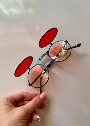 Очки с двойными линзами имиджевые солнцезащитные  круглые в стиле steampunk красного цвета унисекс8 фото