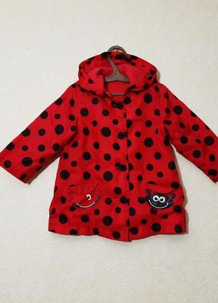 Красный детский плащ дождевик куртка чёрные горошки с капюшоном "божья коровка" на девочку 12-18мес