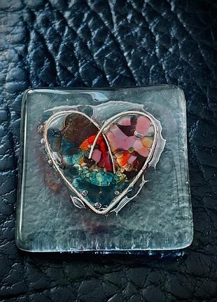 Брошь, брошка сердечко, стекло