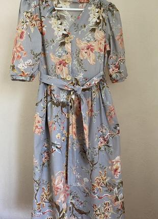 Льняна сукня в стилі бохо квітковий принт2 фото
