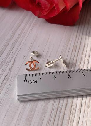 Срібні сережки у стилі мінімалізм, шанель, 925, срібло3 фото