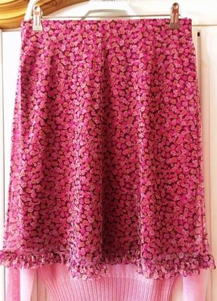 Розовая юбка "morgan" двухслойная принт - мелкие лиловые цветы