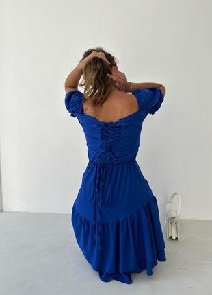 Платье с открытыми плечами на резинке лиф со сборкой на груди корсет со шнуровкой  приталенное пышная юбка с рюшами оборками марсала малина электрик3 фото