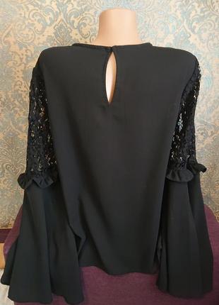 Красивая женская черная блуза с расклешонными рукавами кружево р.44/46 блузка блузочка2 фото