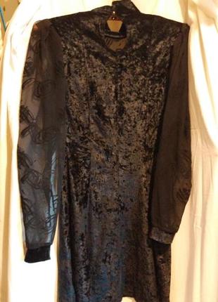 Вечернее бархатное платье с объемными рукавами сеточкой панбархат7 фото