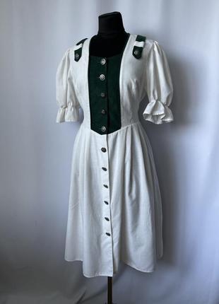Баварское платье белое с зелёным дирндль народный стиль бавария альпы