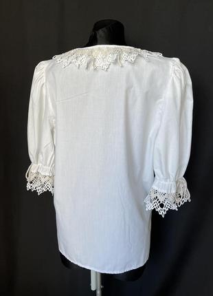 Блуза винтаж баварская с кружевом винтажная пышный рукав хлопок кружево2 фото