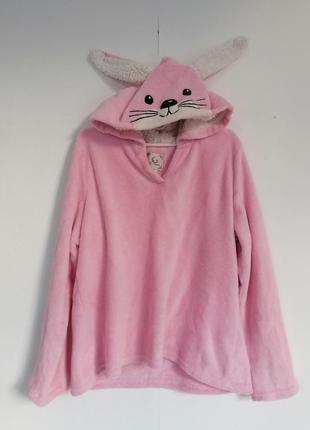 Флисовая махровая толстовка с капюшоном заяц розовая пижама