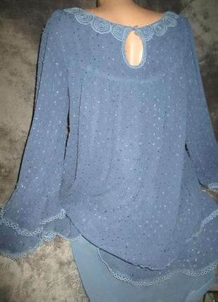 Матовый синий цвет,блуза на высокую девушку,туника,пог до46-48см2 фото