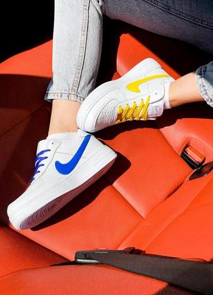 Женские кроссовки nike air force 1 custom white blue yellow / smb