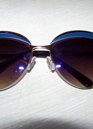 Солнцезащитные очки-стрекозы с бровями и сине-фиолетовым зеркалом антирефлекс италия5 фото