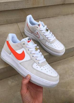 Женские кроссовки Adizero air force 1 white beige orange / smb