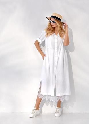 Сукня жіноча літня лляна біла modna kazka mksn2312-021 фото