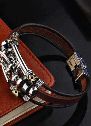 Кожаный браслет «ouroboros» 21-22 см коричневый3 фото