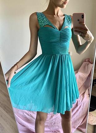 Вечернее платье выпускной шифон корсет мини яркая русалочка суконка короткая платье