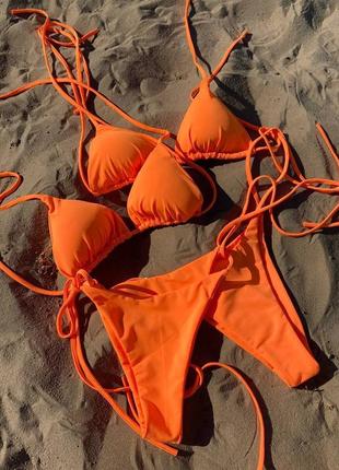 345 оранжевый раздельный купальник на завязках шторки9 фото