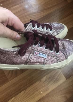 Детские блестящие мокасины кроссовки superga