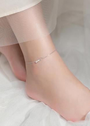 Браслет на ногу нескінченність з камінням, анклет срібний в стилі мінімалізм, довжина 19+5 см
