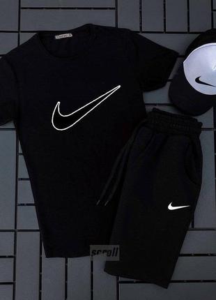 Чоловічий спортивний комплект літній футболка + шорти + кепка  якісний костюм з принтом