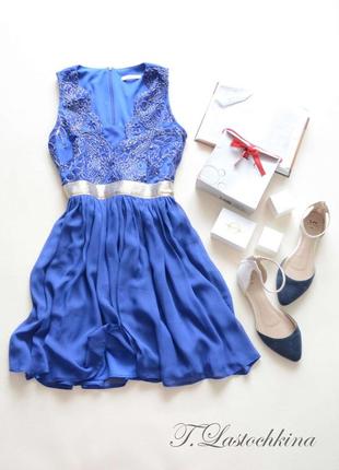 Платье синее с кружевом3 фото