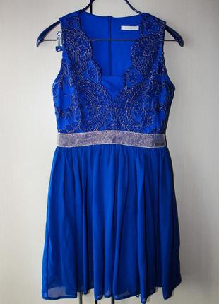 Платье синее с кружевом