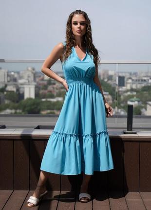 Голубое платье с v-образными вырезами1 фото