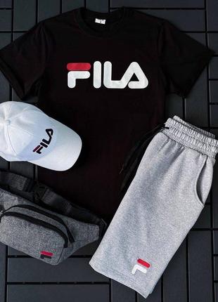 Чоловічий спортивний комплект літній футболка + шорти + кепка  якісний костюм з принтом в стилі філа fila5 фото