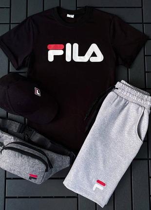Чоловічий спортивний комплект літній футболка + шорти + кепка  якісний костюм з принтом в стилі філа fila4 фото