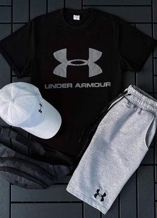 Мужской спортивный комплект летний футболка + шорты + кепка качественный костюм с принтом under armour андер армор2 фото