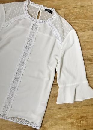 Блуза белая m с кружевом f&f нарядная, праздничная2 фото