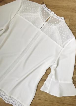 Блуза белая m с кружевом f&f нарядная, праздничная6 фото