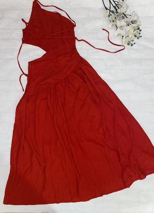 Красное льняное платье с открытой спиной shein4 фото