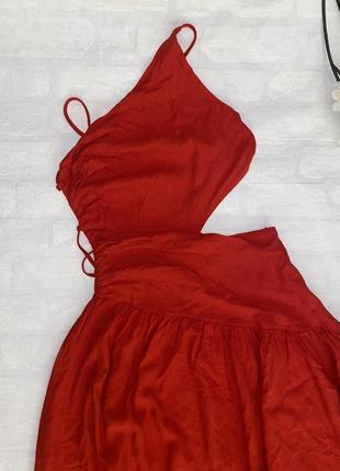 Красное льняное платье с открытой спиной shein3 фото