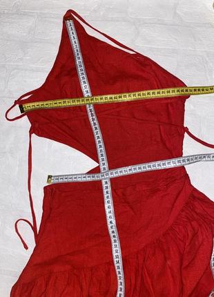 Красное льняное платье с открытой спиной shein5 фото