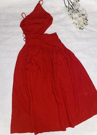 Красное льняное платье с открытой спиной shein2 фото