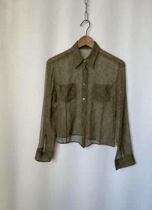 Strenesse шелковая зеленая хаки блуза шелк принт стиль gabriele strehle y2k3 фото