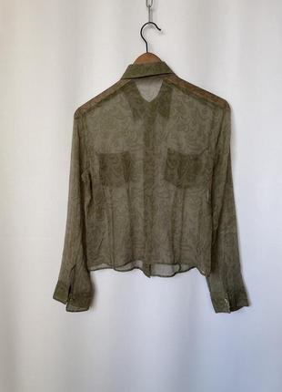 Strenesse шелковая зеленая хаки блуза шелк принт стиль gabriele strehle y2k4 фото