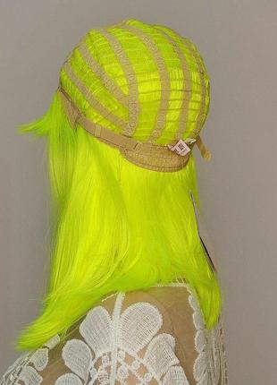 Перука неоновий каре з чубчиком прямий карнавальний канекалон + шапочка під перука у подарунок!3 фото