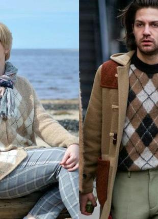 Актуальный плотный шерстяной свитер шведского бренда h&m logg в ромбы аргайл5 фото