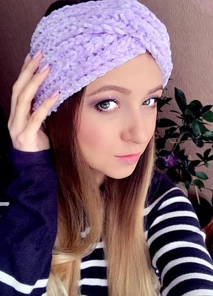 Плюшевая повязка , велюровая повязка , повязка чалма , бархатная повязка вязаная