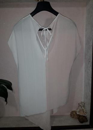 Женская блуза zara лето демисезон ассиметричная без рукавов двухцветная2 фото